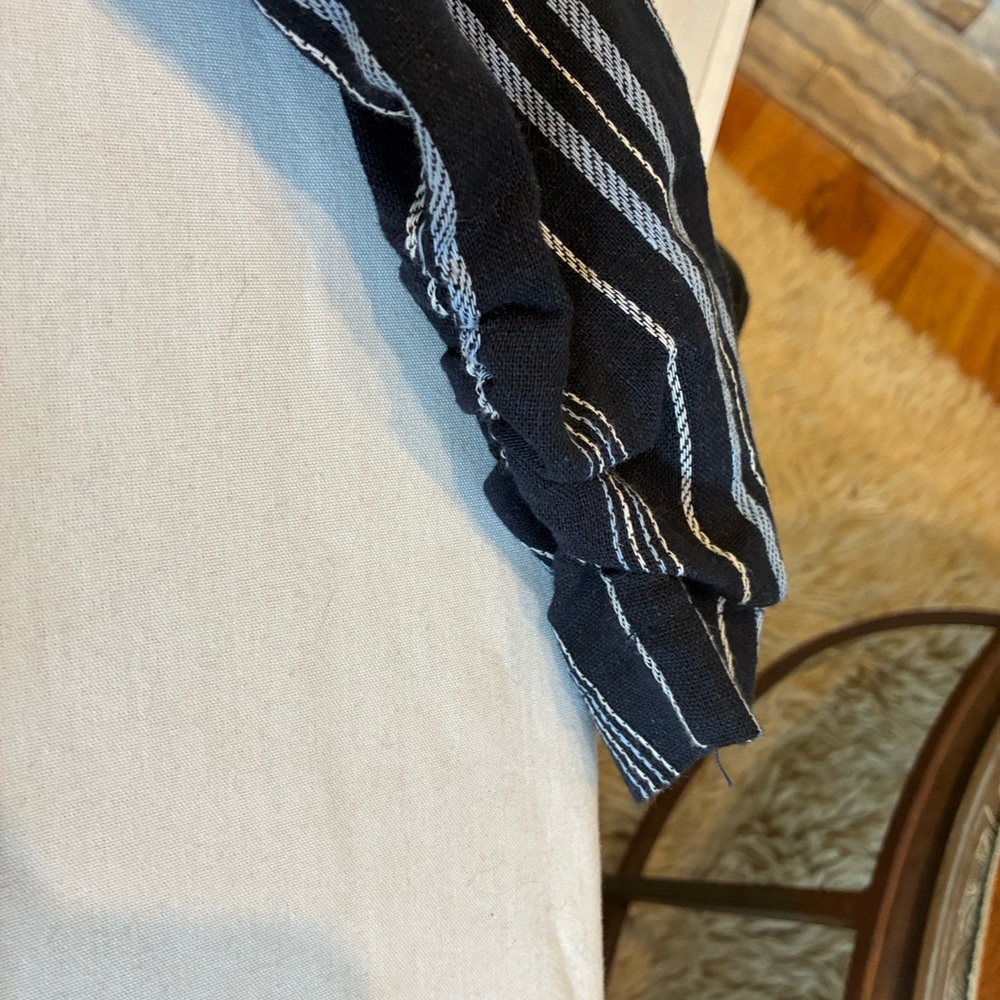 Spring Linen Blazer Women Large Navy/Light Blue/White Striped Blazer Linen Blend - Picture 8 of 12